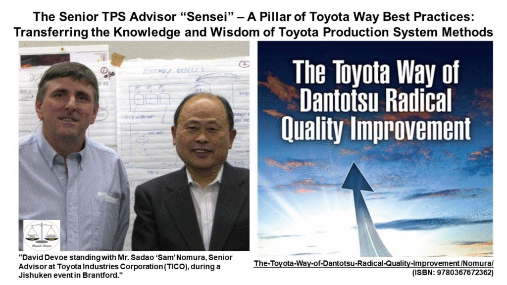 Lean TPS leadership image linking Nomura’s Dantotsu Quality principles with Jishuken learning and reflection.