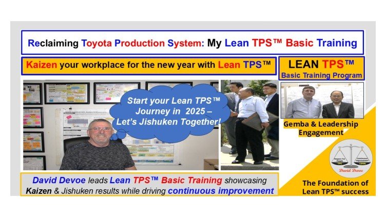 Visual representing the evolution of the Toyota Production System and Lean TPS from Kaizen and Jishuken foundations.