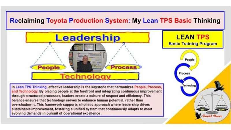 Visual of the People, Process, and Technology leadership triangle, emphasizing leadership as the connecting keystone in Lean TPS Basic Thinking.