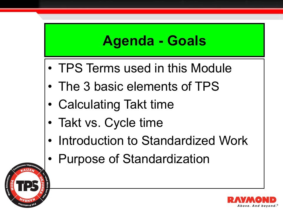 LeanTPS Standardized Work Module 3 – Agenda and Learning Goals