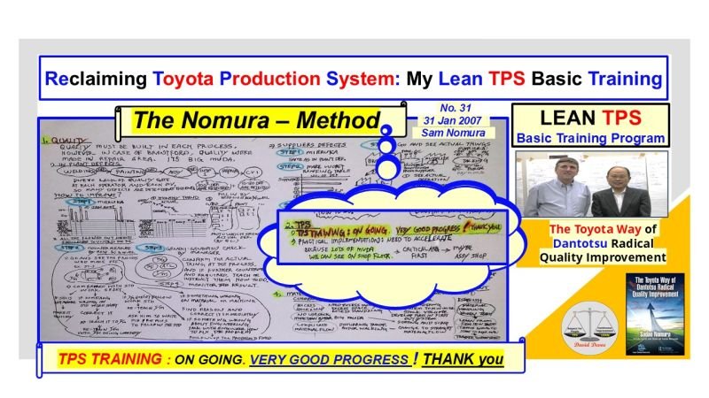 Nomura Memo No. 31 handwritten notes on Toyota TPS training and Jishuken progress, dated January 31, 2007.