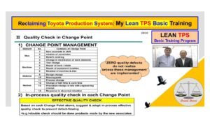 David Devoe Lean TPS Basic Training visual showing Toyota Change Point Management process with key categories of Man, Machine, Material, and Method.