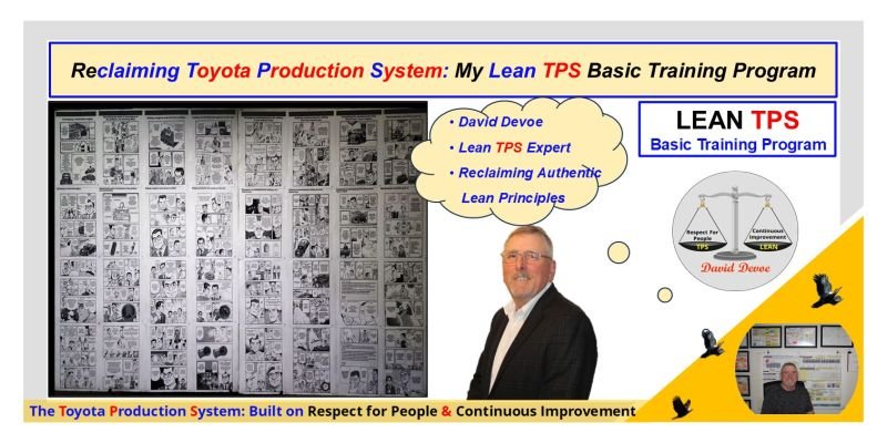 David Devoe standing beside Toyota Business Practices visual boards illustrating the 8-Step Problem-Solving Process based on historical Toyota examples.