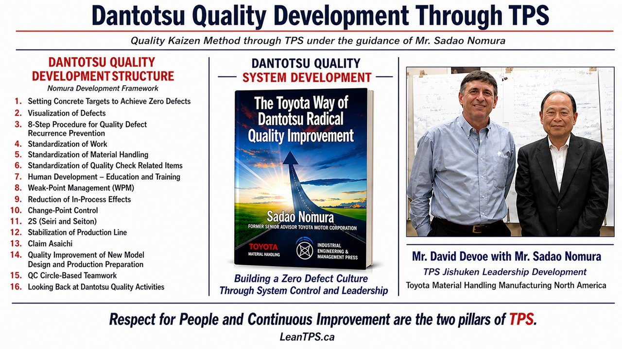 Dantotsu Quality development structure based on TPS showing Nomura framework, 16 chapters, and system control elements